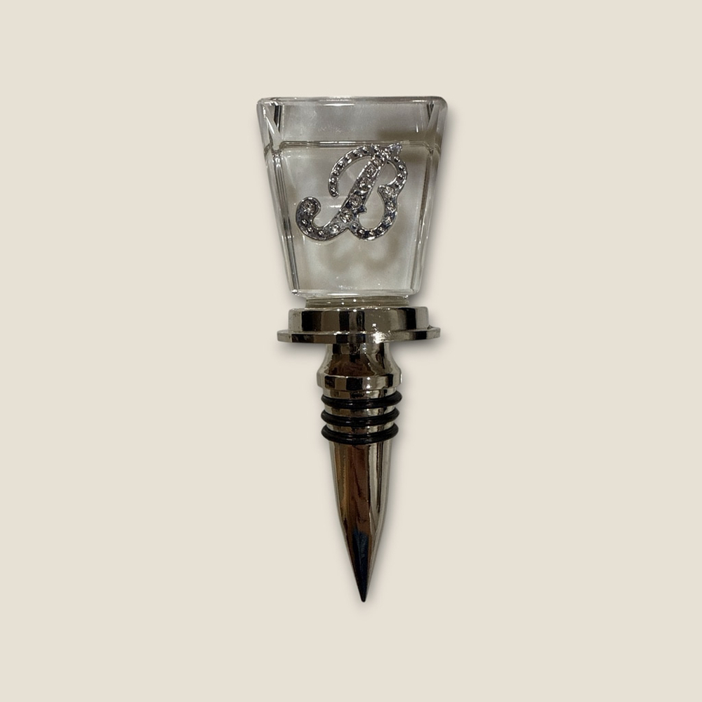 Rhinestone Letter B Clear Acrylic Wine Bottle Stopper